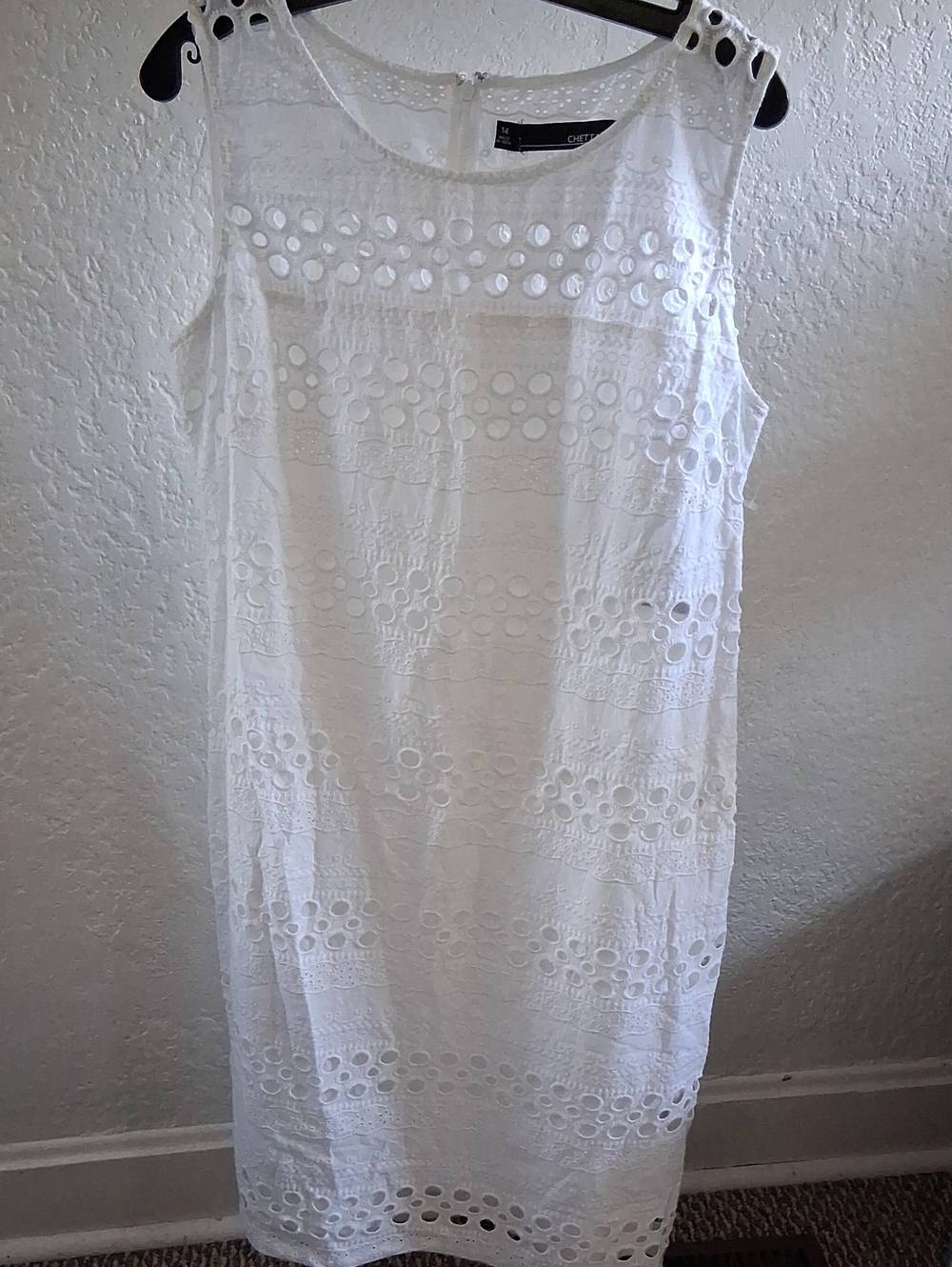Chetta B White Eyelet Sleeveless Midi Shift Dress